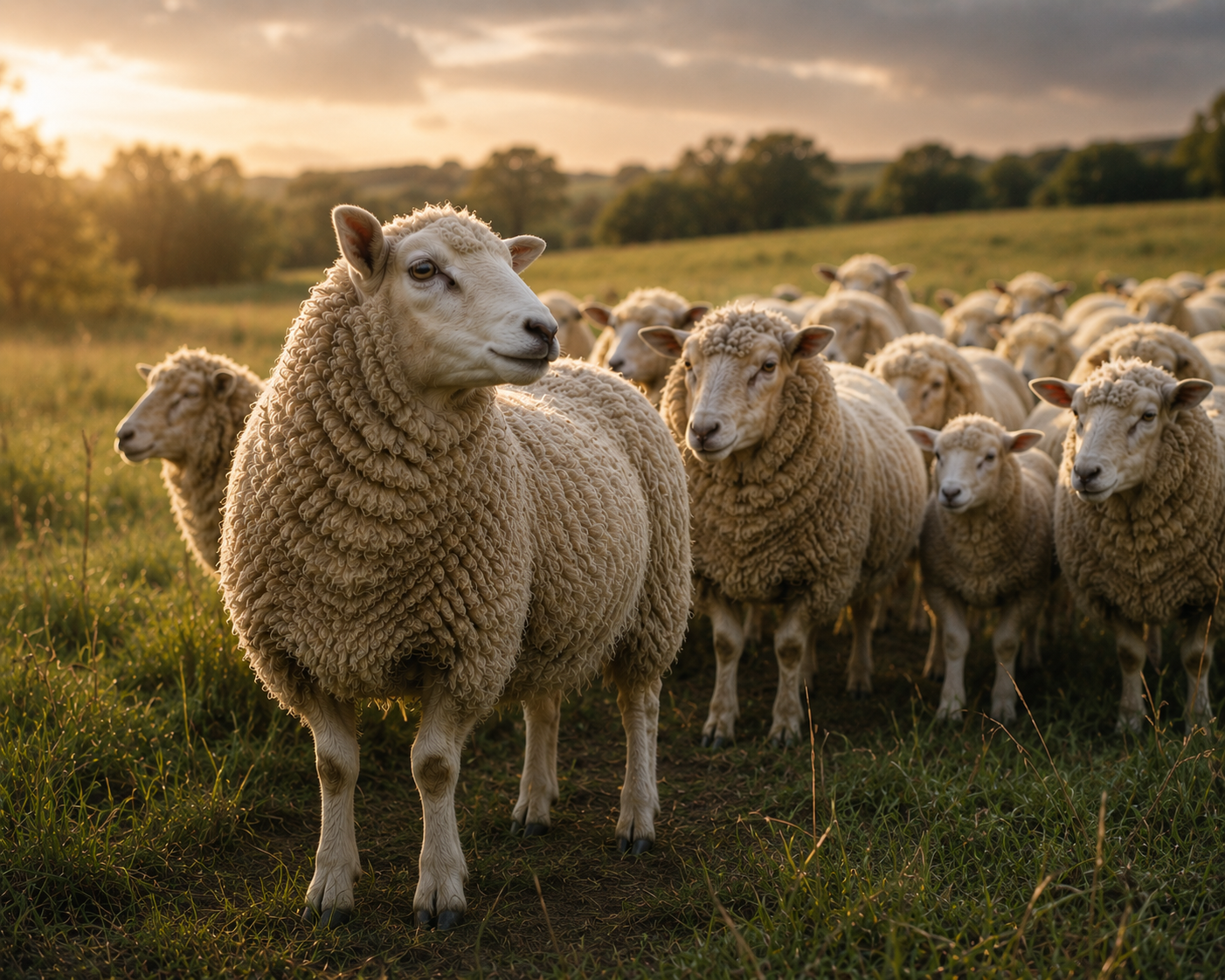Ouder schaap vooraan in een kudde
