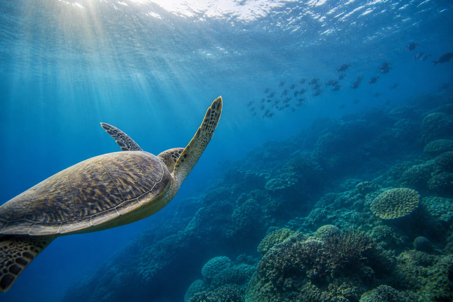 Zeeschildpad zwemmend door de oceaan
